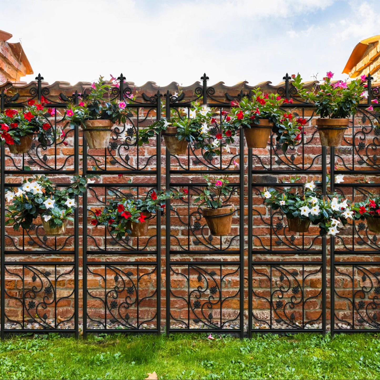 Iron Garden Trellis Fence Panel, Outdoor Lattice For Climbing Plants
