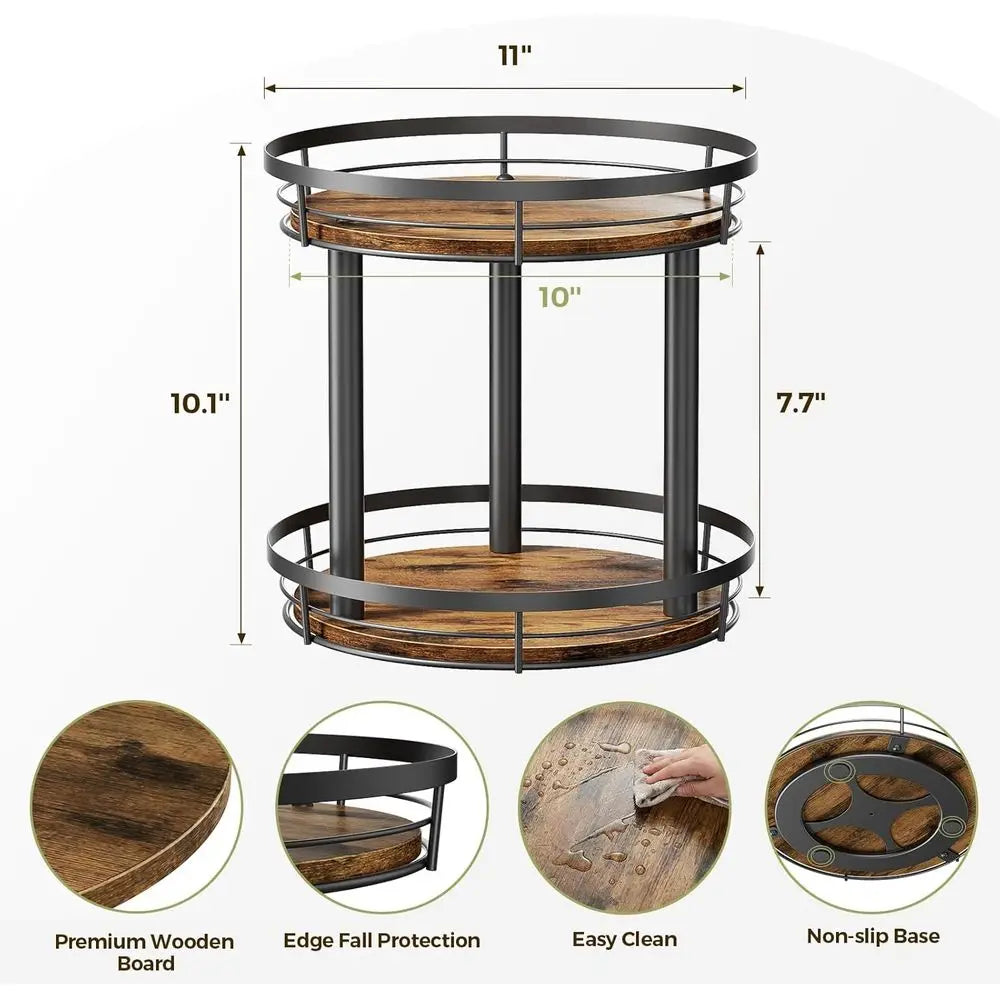 10 Wood Lazy Susan Spice Rack Organizer, 2 Tier Spice Organization, Countertop, Kitchen, Table Top, Pantry, Condiment and Season