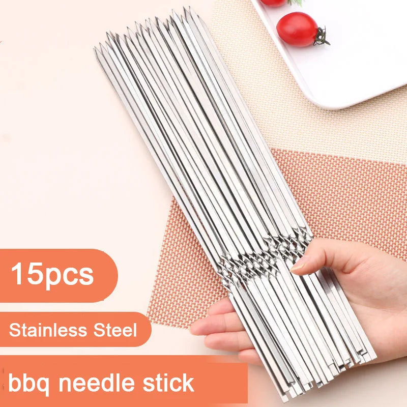 Stainless Steel Barbecue Skewers Set Reusable Kebab Skewers Outdoor Cooking