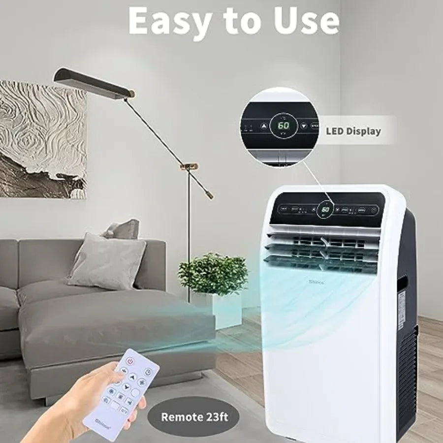 Portable air conditioner for rooms up to 450 sq.ft, plastic housing, white, 12, 000 BTU cooling capacity with dehumidifier and