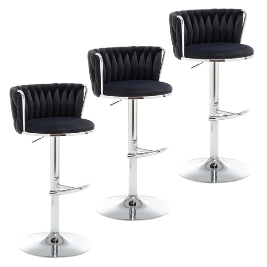 Mid Century Velvet Swivel Bar Stools With Woven Backrest and Support