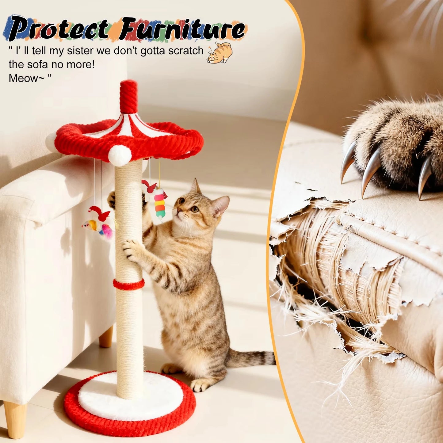 Rotating Interactive Cat Scratching Post Sisal Cat Tree Tower Durable For Indoor Kittens And Adult Cats Wear Resistant Climbing