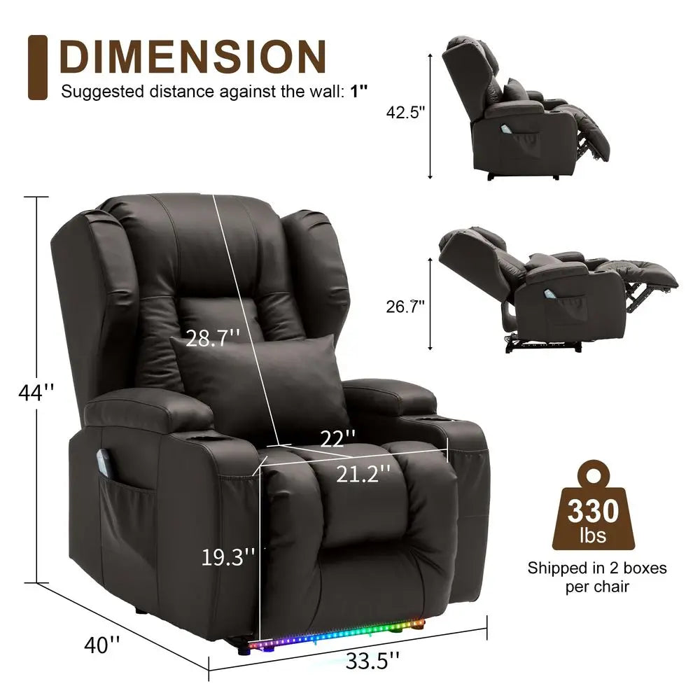 Power Recliner Chair, Electric Wall Hugger Reclining Sofa with Massage amp Heat, Overstuffed Movie Theater Seating with LED USB
