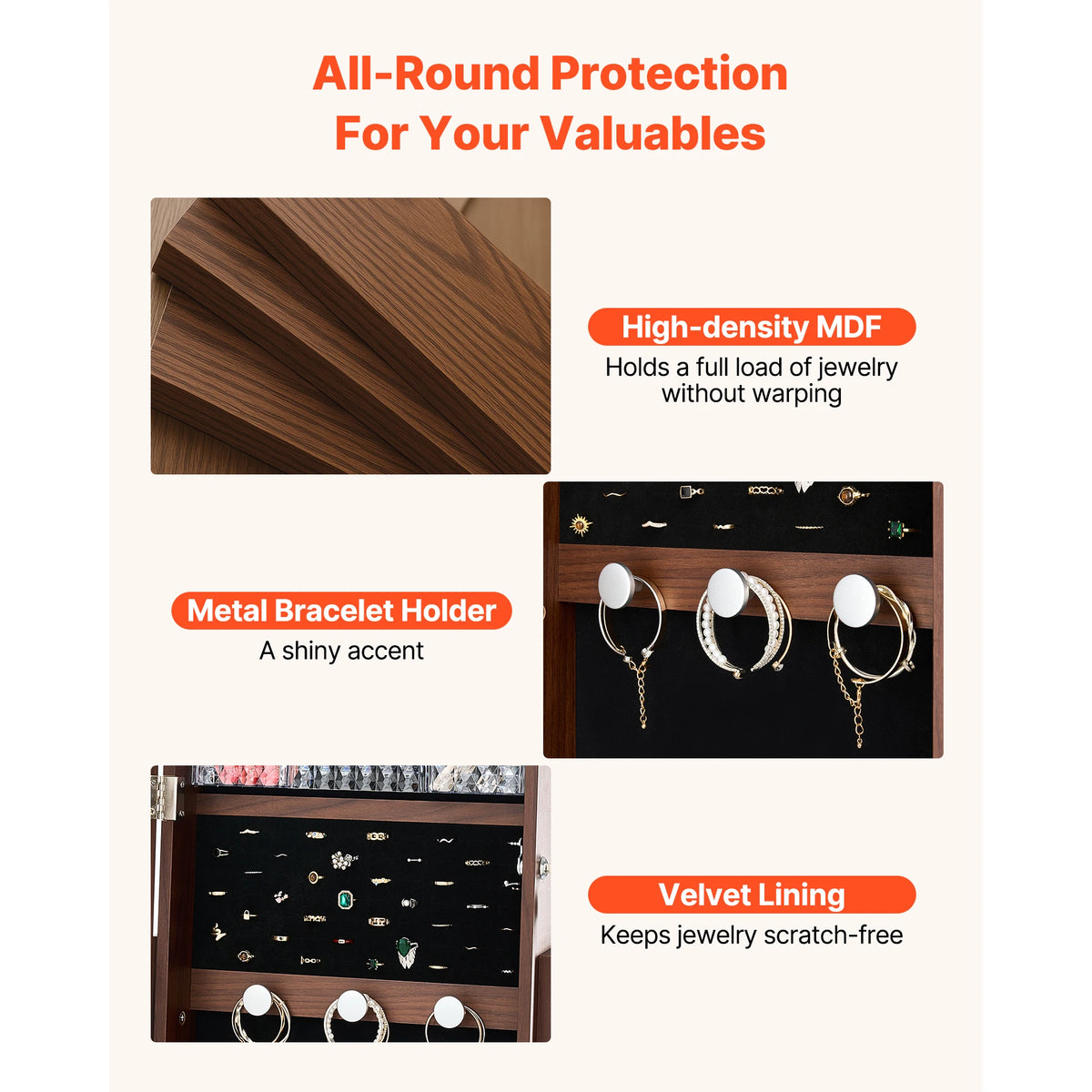 SucceBuy 360° Swivel Jewelry Cabinet 61/63" Tall Full-Length Mirror Lockable Rotatable Armoire Organizer Shelves Pouches 2 Keys
