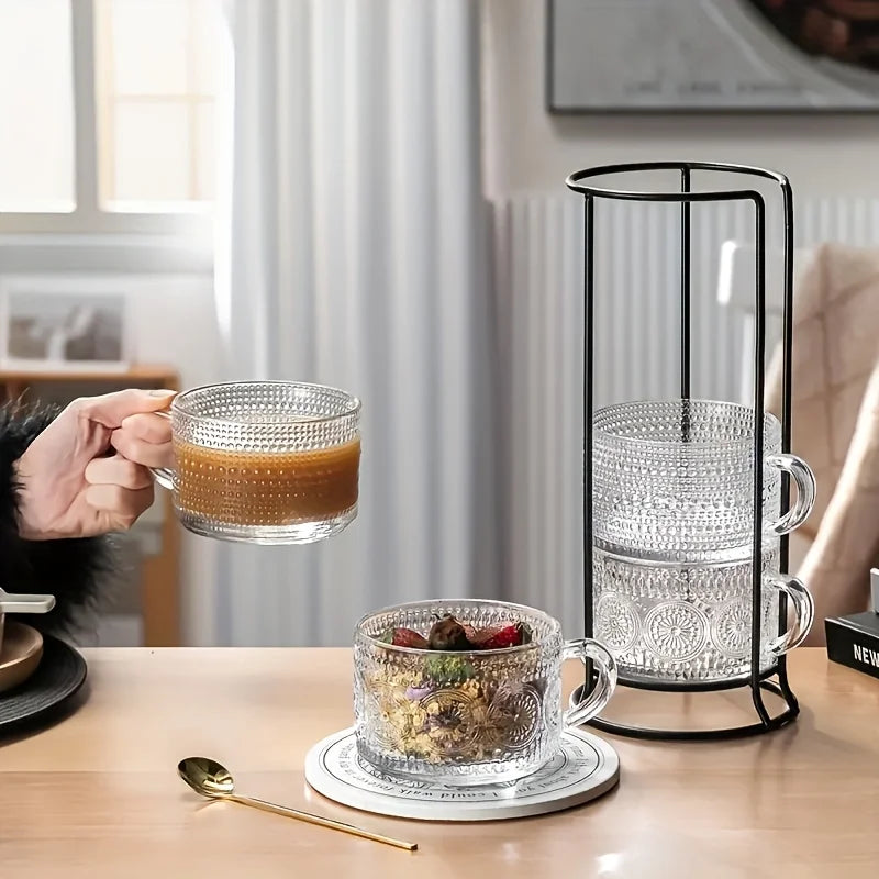 4-Piece Glass Cup Set With Wooden Lids For Coffee Lovers