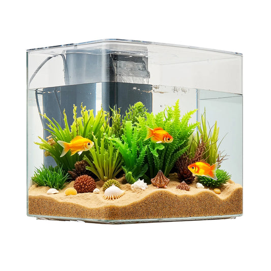 SucceBuy Fish Tank Aquarium 3.5Gal Arch Ultra-Clear GPPS Starter Smart Tank Adjustable 3 Color Lighting for Freshwater Fish Home