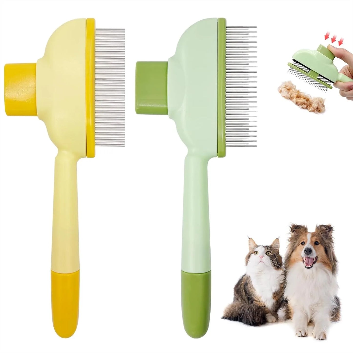 2 PCS Flea Comb for Cats Dogs - Pet Hair Removal Brush with Long & Short Stainless Steel Teeth for Deshedding