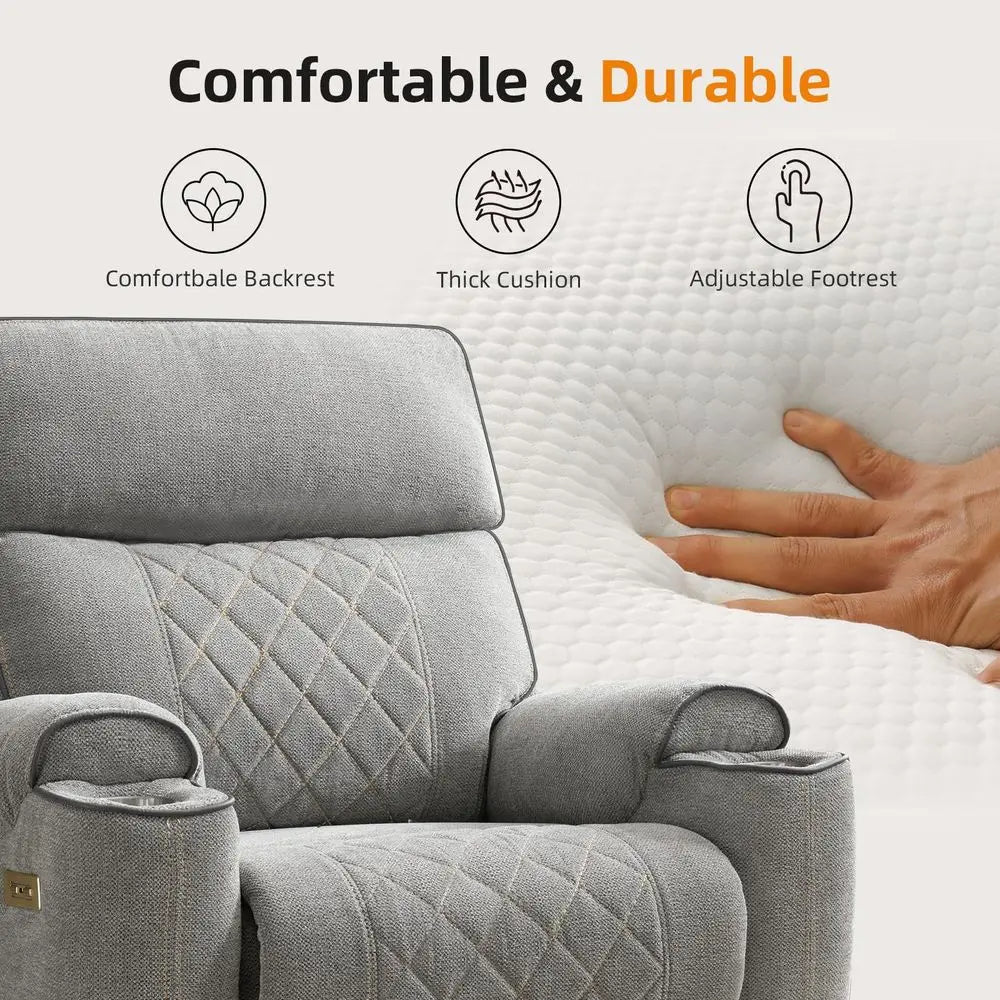 Power Recliner Chair, Electric Fabric Reclining Sofa with Cup Holders, USB TypeC Charging Ports, for Small Living Room, Bedroom