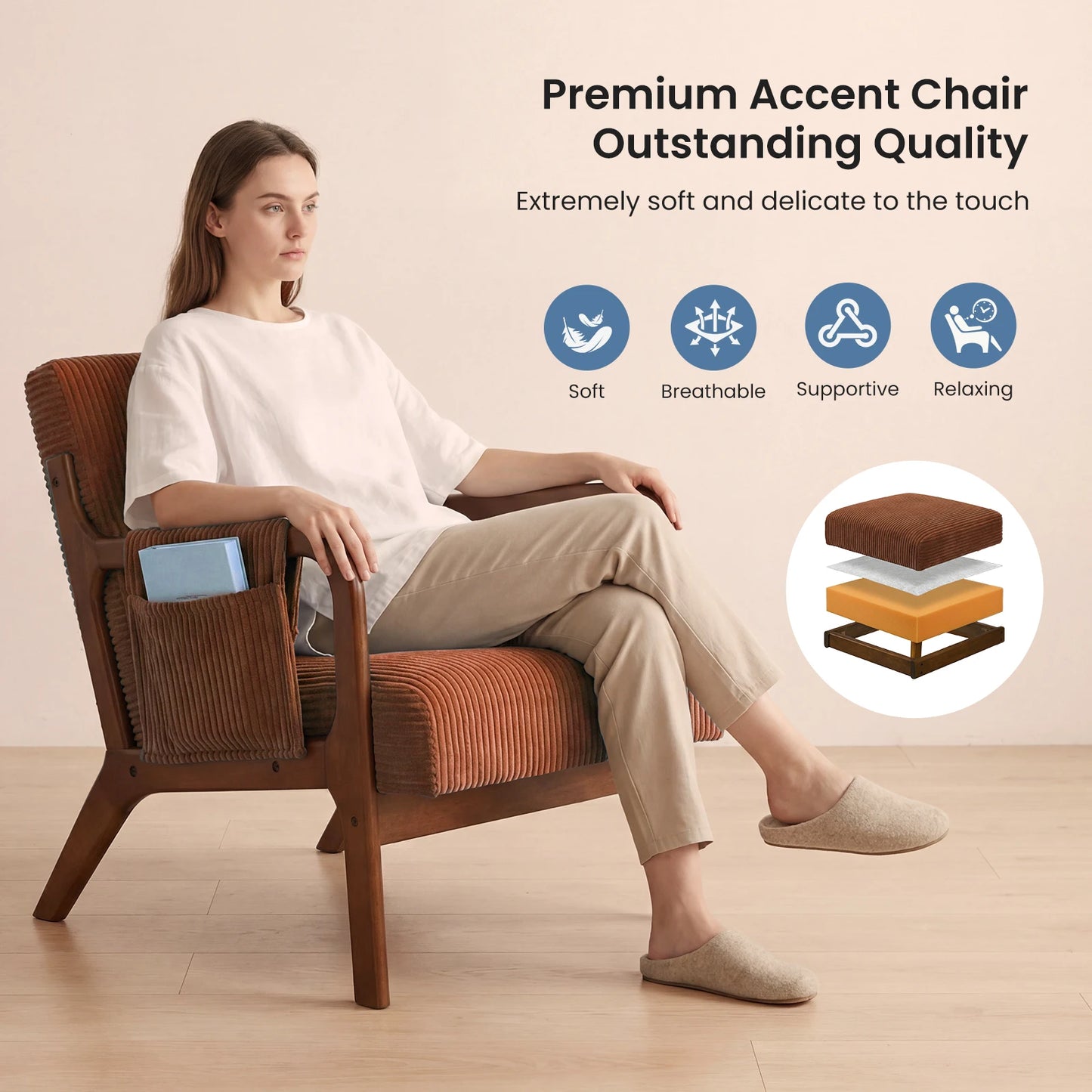 MCQ Mid Century Solid Wood Office Chair With Lumbar Support