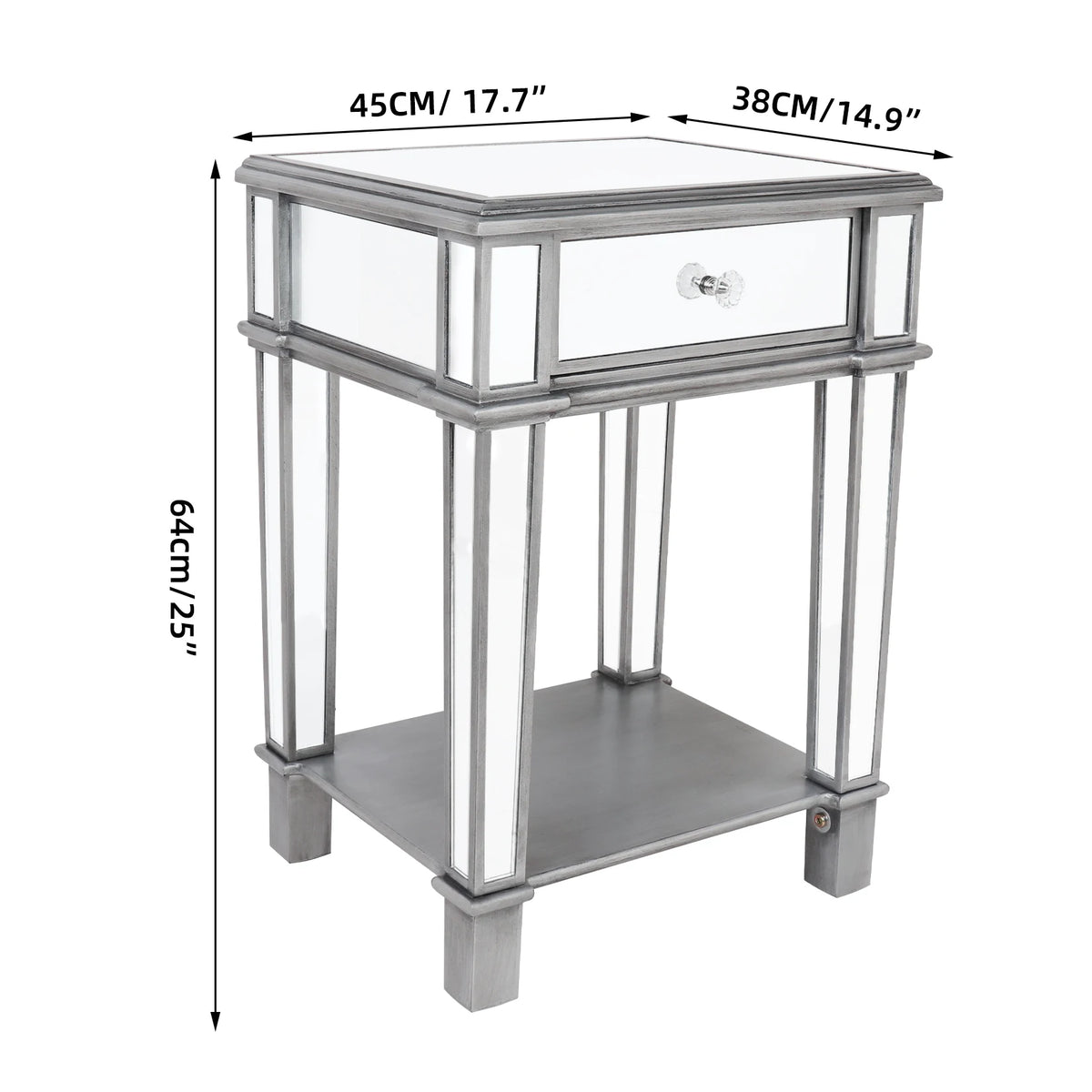 Mirrored Modern Nightstand Bedside Table With Drawer For Bedroom