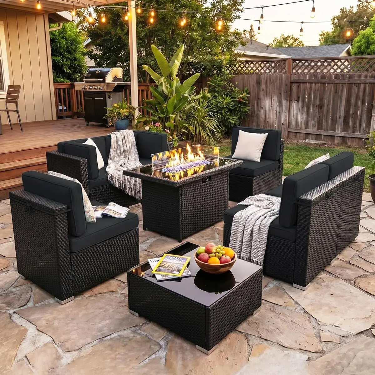 Xiaolang Modern Outdoor Patio Wicker Furniture Set With Fire Pit