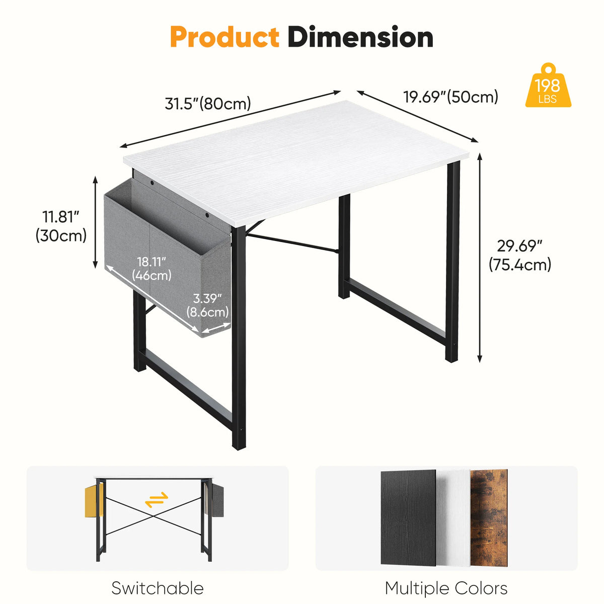 JHK Wooden Computer Desk With Metal Frame And Storage Bag