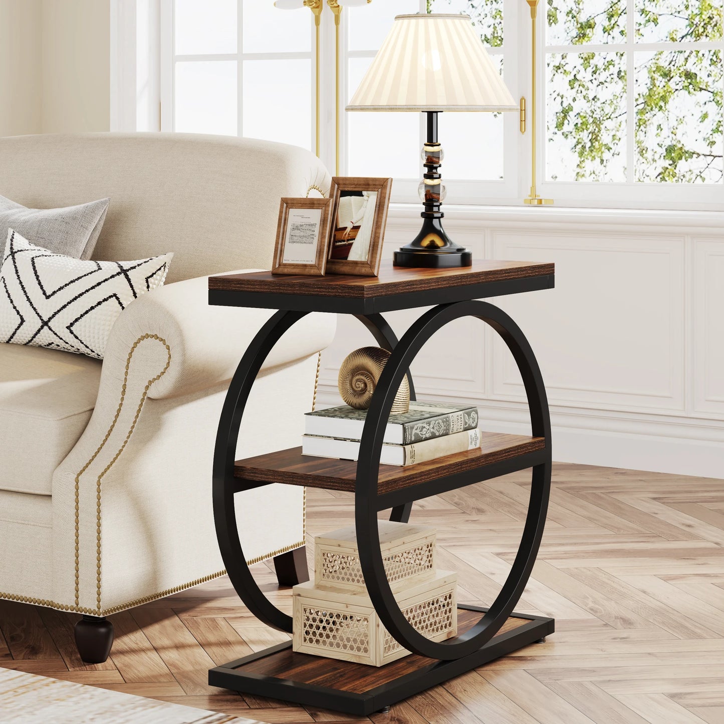 Tribesigns End Table With 3 Shelves Industrial Wood Sofa Table