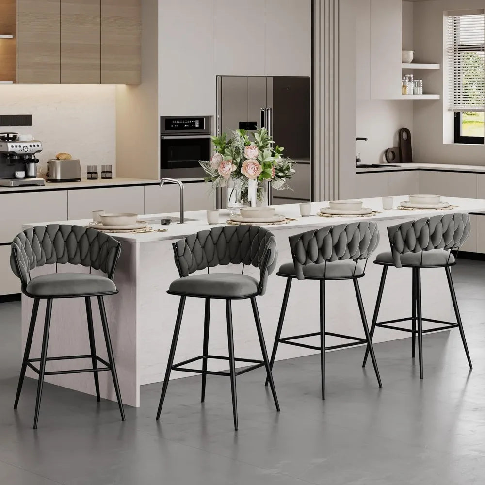 XIAOLANG Modern Counter Height Velvet Woven Back Bar Stools