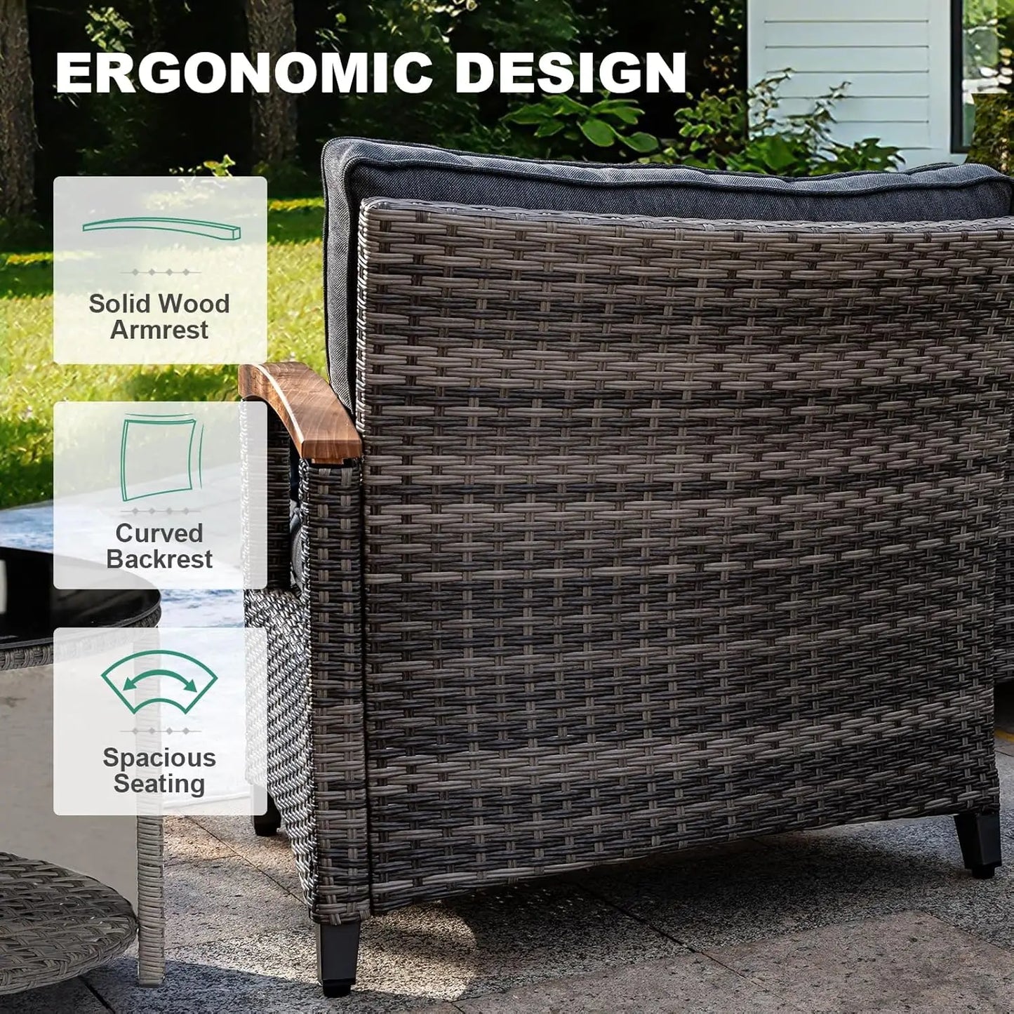 Curved Half Moon Outdoor Patio Sectional Sofa Set With Tables
