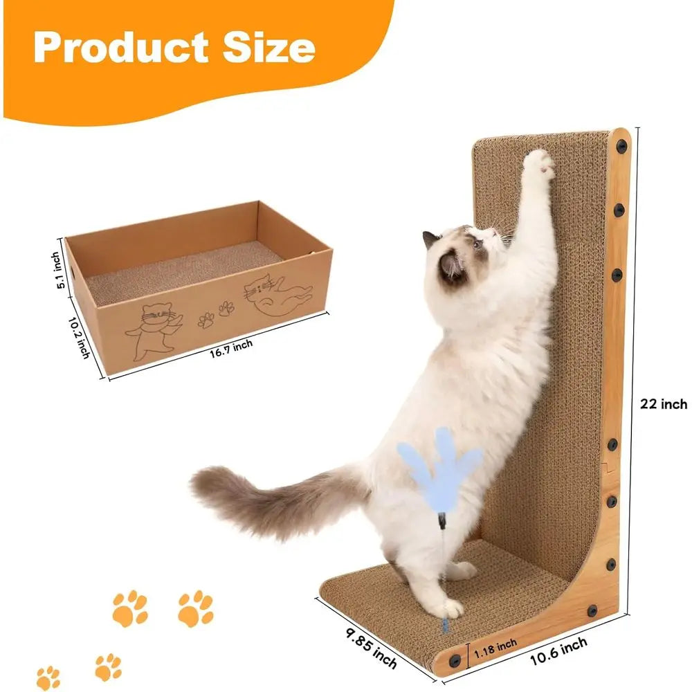 3-in-1 Cat Scratcher for Indoor Cats, 2PK 22in L-Shaped Scratching Board with 1PK Cardboard Box Scratch Pad, Cat Scratch Furnitu
