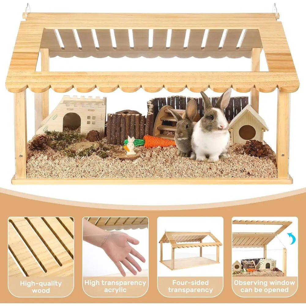 24 Inch Acrylic Hamster Cage with 2 Small Hamster Houses - Long-Lasting, Easy Clean for Guinea Pigs, Clear View Design for Activ