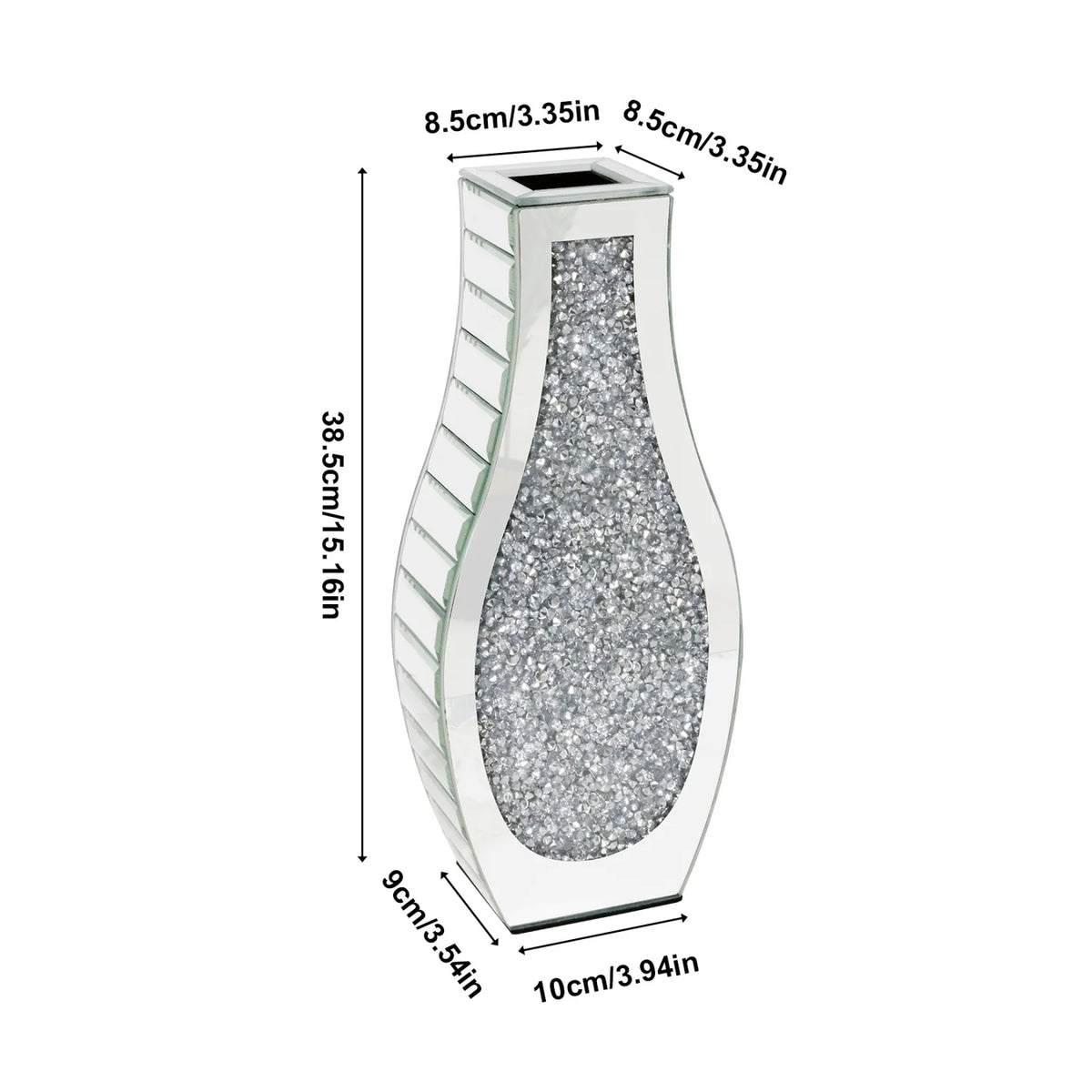 Crushed Diamond Mirror Table Vase Crystal Silver Glass Stunning Decorative Vase for Holding Dried Flowers Can’t Hold Water