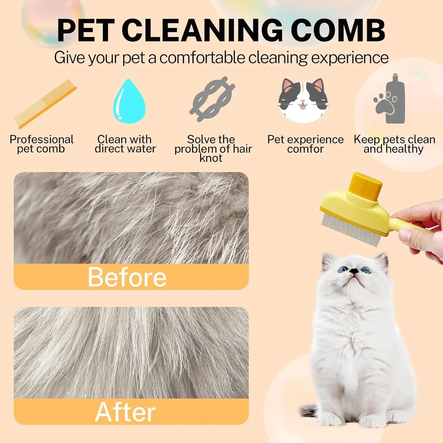 2 PCS Flea Comb for Cats Dogs - Pet Hair Removal Brush with Long & Short Stainless Steel Teeth for Deshedding