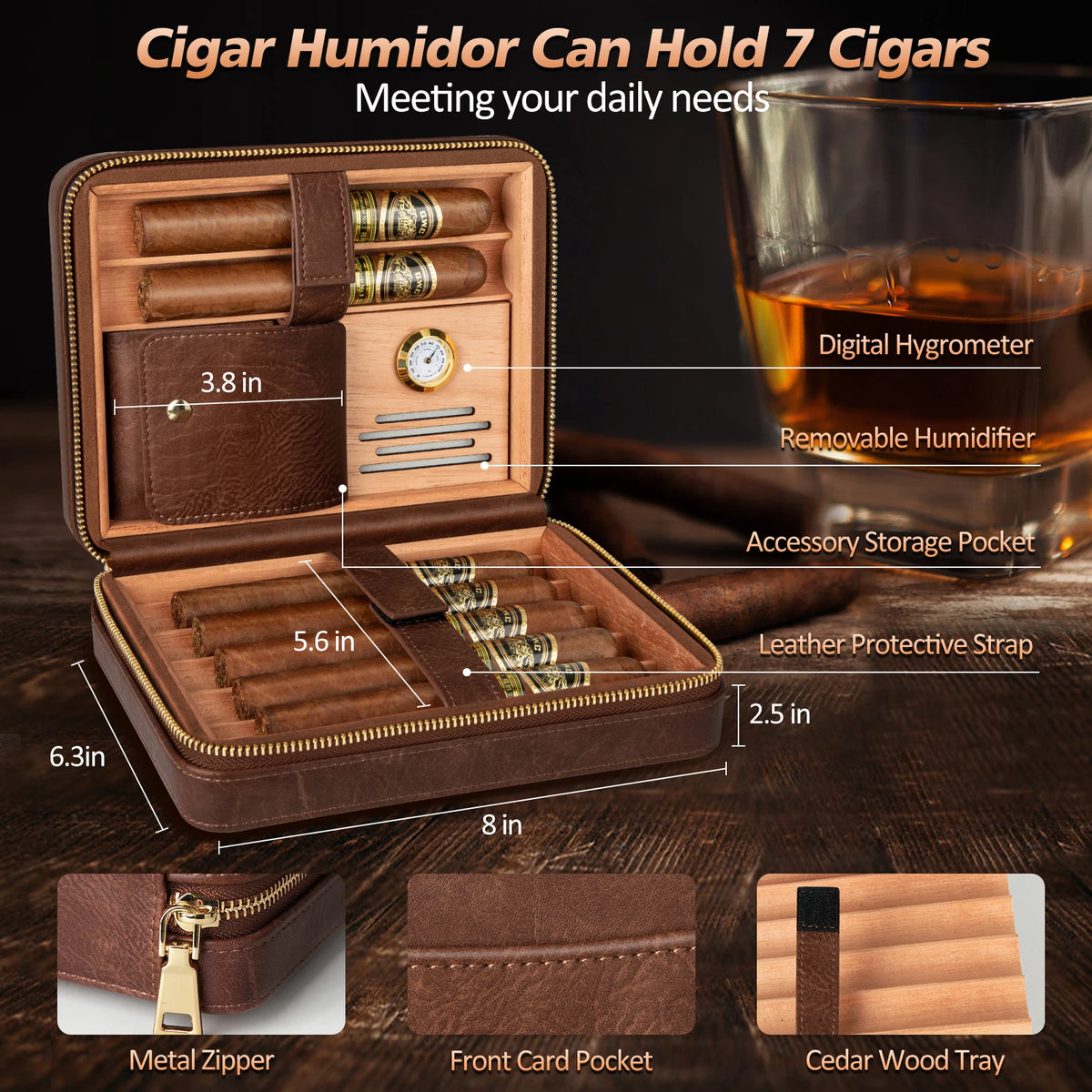 UseWire Leather Cigar Humidor With Lighter Cutter And Humidifier