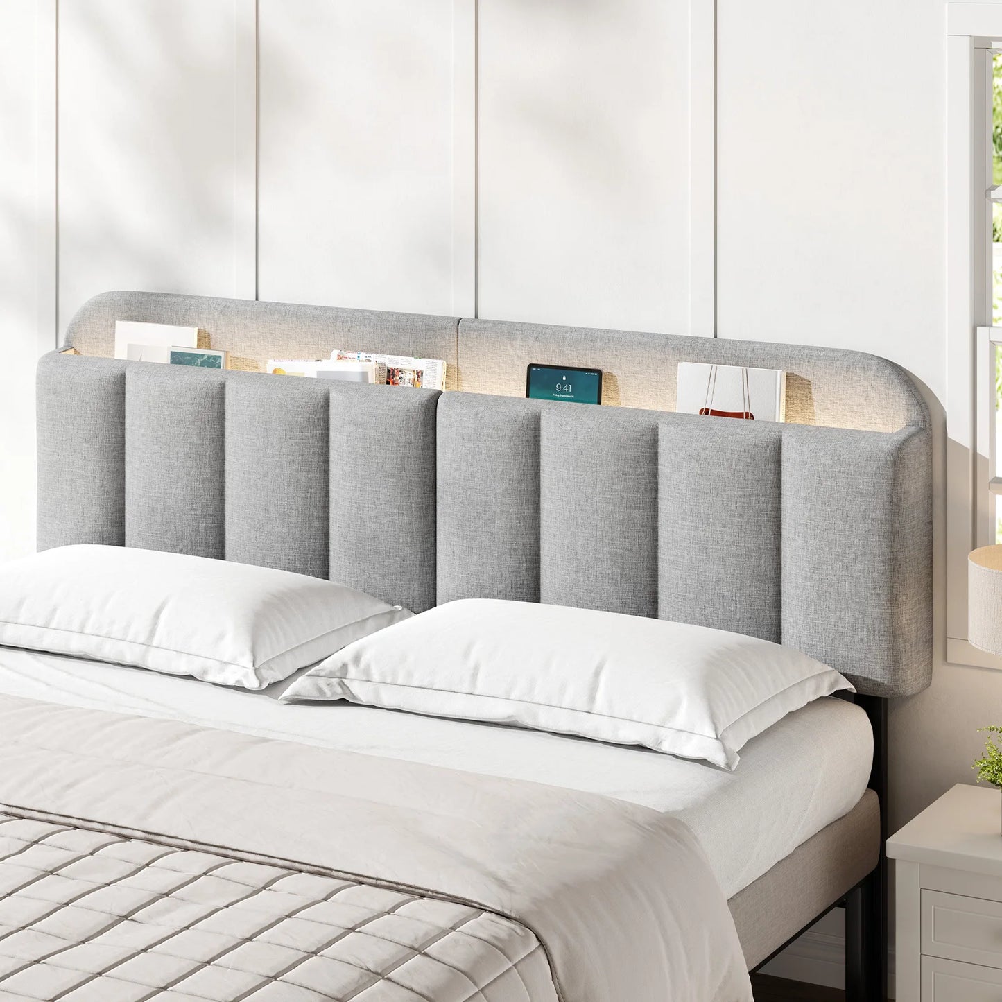 ONBRILL Adjustable Headboard Bed Frame Linen With RGB LED