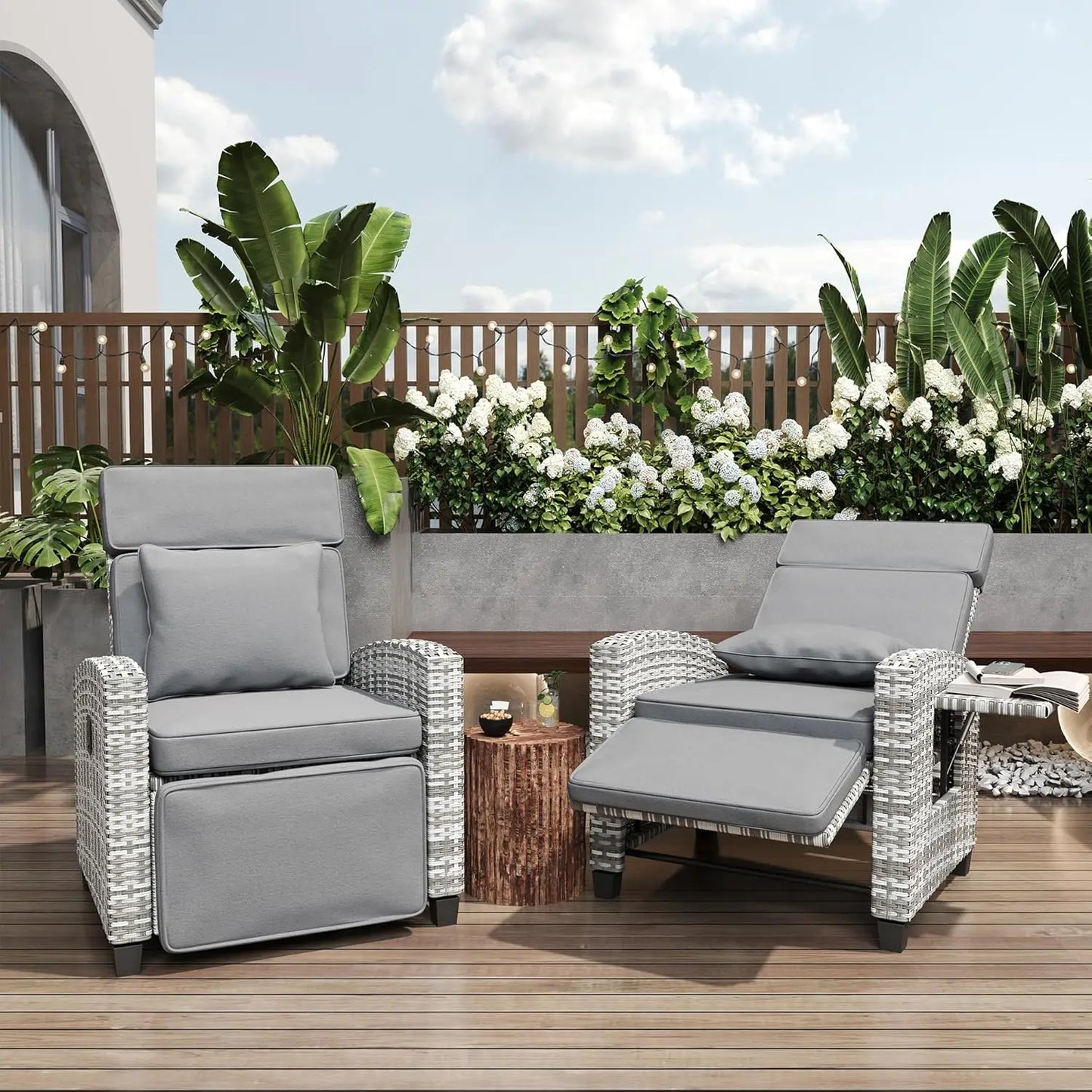 HiMISS Outdoor Wicker Recliner Chair With Cushion And Adjustable Back