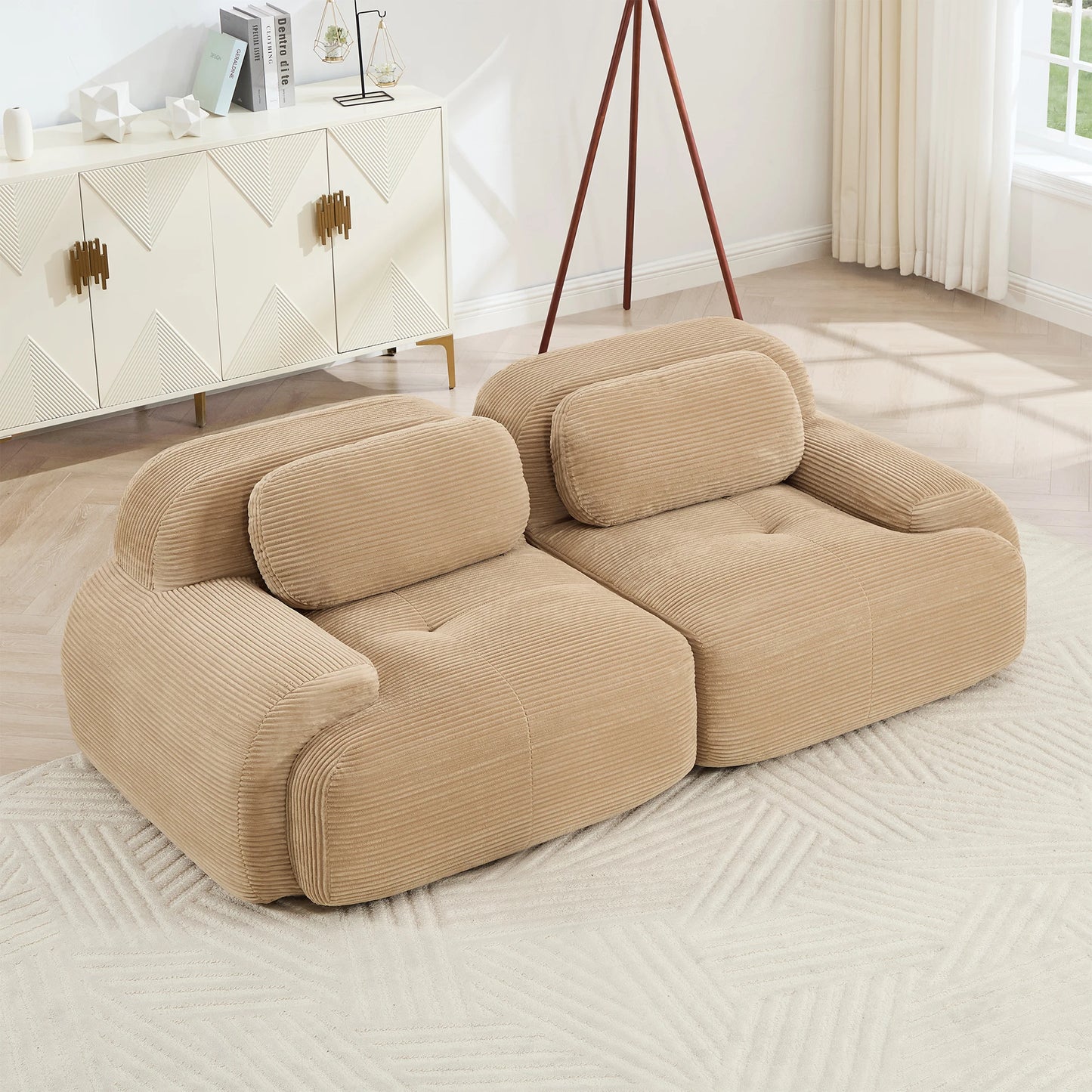 Modern Corduroy Loveseat Sofa With Curved Armrests And Plush Comfort