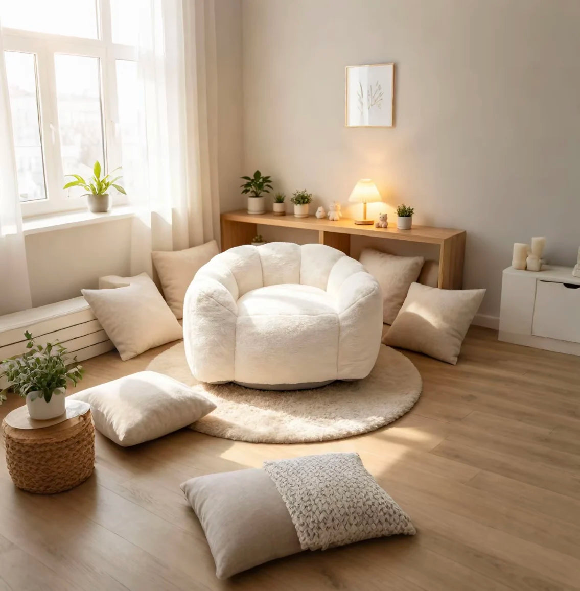Cloud Petal Lounge Chair, Artificial Rabbit Velvet Cozy Accent Seat