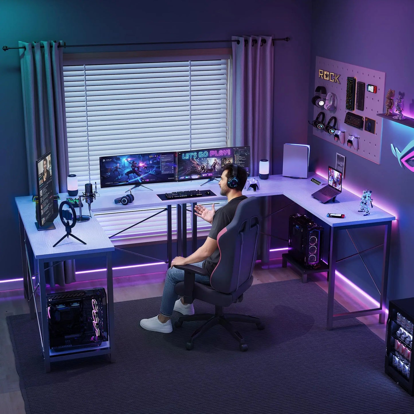 JHK 50 Inch L Shaped Desk Computer Gaming Desks Corner Office Table with CPU Shelf for Home Study Writing Work Station for Office